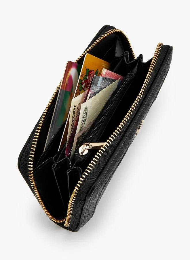 Flora Bella By Shoexpress BLACK Textured Wallet With Zip Closure for Women | Best Price UAE